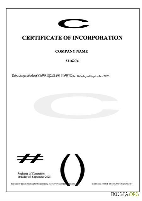 Modèle Word et PDF de certificat de constitution de Nouvelle Zélande, version 2